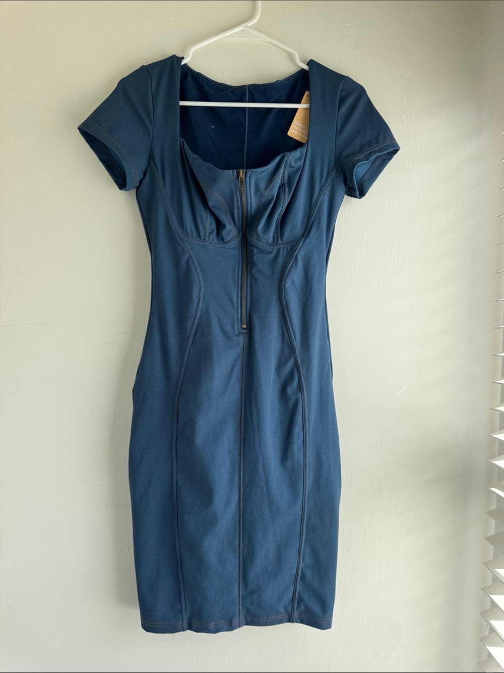 Fitted Navy Blue Zip-Front Mini Dress